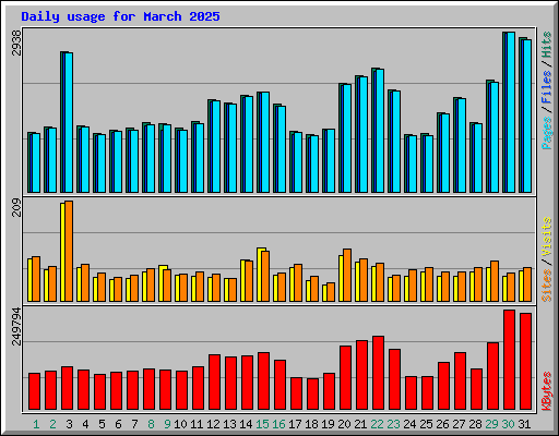 Daily usage for March 2025
